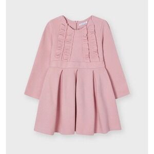 Mayoral Girls Pink Textured‎ Ruffle Dress Size 6 Feminine Pleated
